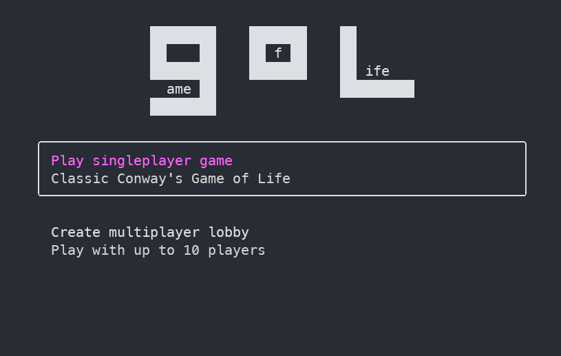 game of life menu